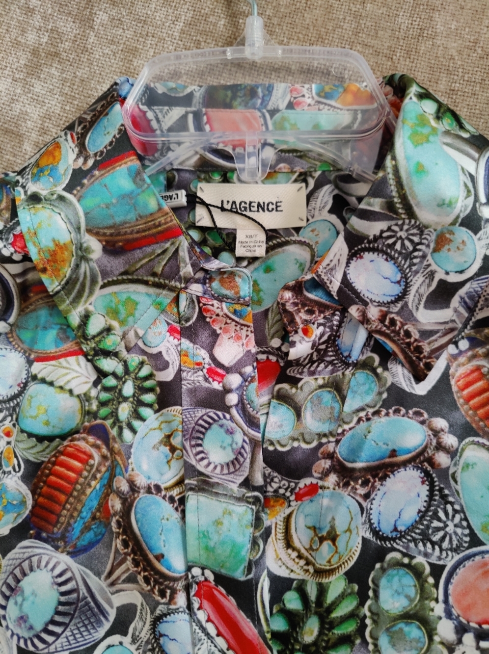 New 🆕 L'AGENCE Dani Mixed Ring Print Silk Blouse, Size XS - Picture 8 of 13